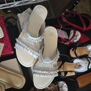 A New Day Cream Pearl-Embellished Sandals